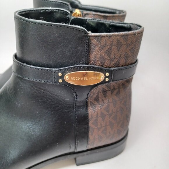 Michael Kors Ankle Boots Black Brown Britt Signature Logo Print Flats Womens 8.5 - Picture 6 of 16